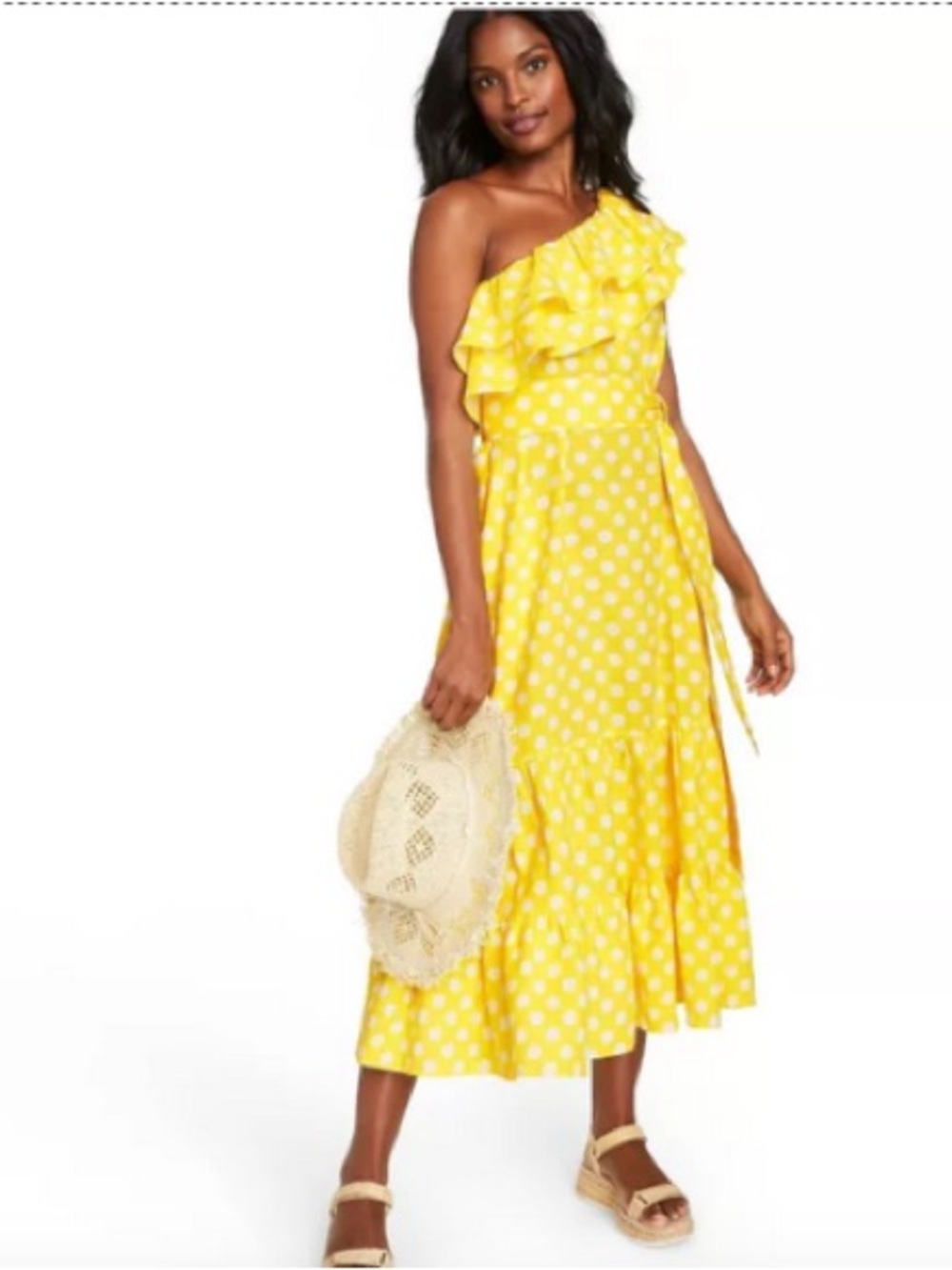 Lisa Marie Fernandez Target Collab One-Shoulder Yellow Polka Dot Dress